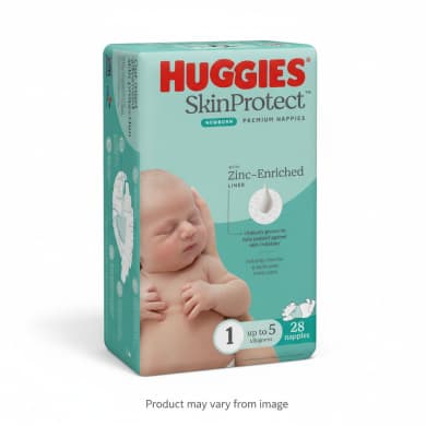 Huggies SkinProtect Newborn Nappies Size 1 (Up to 5kg) - 28 Pack