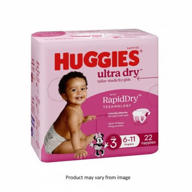 Huggies Ultra Dry Nappies for Girls Size 3 (6–11 kg) - 22 Pack