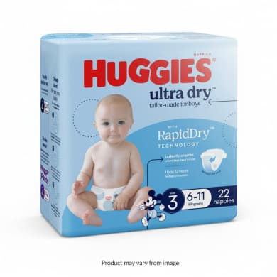 Huggies Ultra Dry Nappies for Boys Size 3 (6–11kg) – 22 Pack