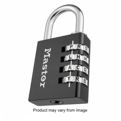 Master Lock Word Combination Padlock 40mm (22mm Steel Shackle) – 4-Letter Dial, Resettable Combo (643DASTWD)