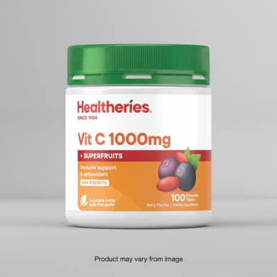 Healtheries Vit C 1000mg + Superfruits Berry Flavour Chewable Tablets (100 Pack)