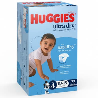 Huggies Ultra Dry Nappies Boys Size 4 (10–15kg) – 72 Pack