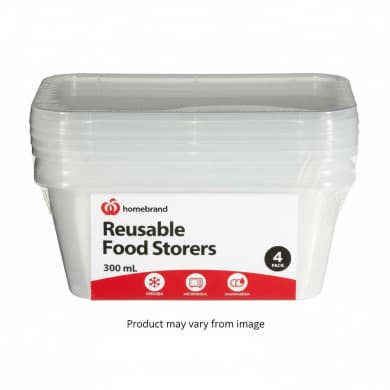 homebrand Reusable Food Storage Containers 300mL (Rectangle) – Freezer • Microwave & Dishwasher Safe, 4 Pack