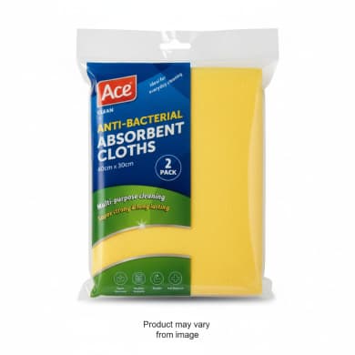 Ace Anti-Bacterial Absorbent Cleaning Cloths, 2 Pack (40 x 30cm)