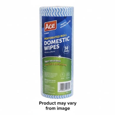Ace Perforated Roll Domestic Wipes 50 Pack (40cm x 24cm)