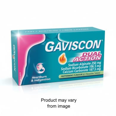 Gaviscon Dual Action Peppermint Chewable Tablets 32 Pack – Fast Heartburn & Indigestion Relief