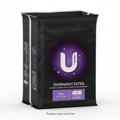 U by Kotex Overnight Extra Long Pads with Wings 35cm (8 Pack)