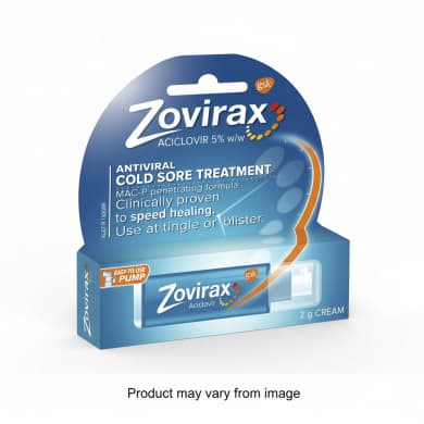 Zovirax Antiviral Cold Sore Treatment Cream (Aciclovir 5% w/w) 2g Pump