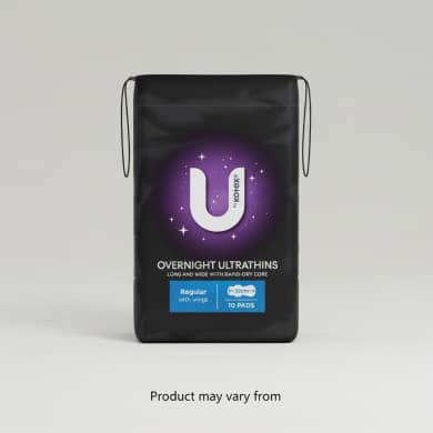 U by Kotex Overnight Ultrathins Regular with Wings Pads, 32cm (10 Pack)