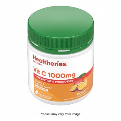 Healtheries Vit C 1000mg + Prebiotics & Probiotics Tropical Chewable Tablets (80 Pack)