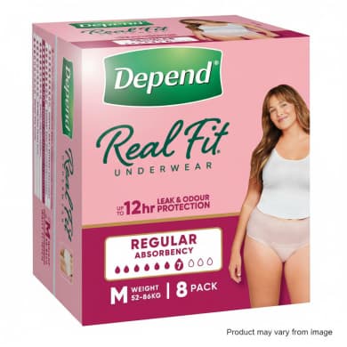 Depend Real Fit Incontinence Underwear for Women, Medium (M) 8 Pack | Up to 12hr Leak & Odour Protection (Absorbency 7)