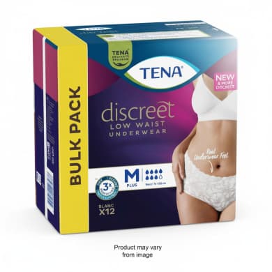 TENA Discreet Low Waist Underwear M+ Blanc 12 Pack (Medium/Plus Protection)