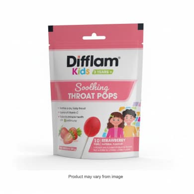 Difflam Kids Soothing Throat Pops Strawberry | Vitamin C + Wellmune® | 10 Pack (50g) | 3+ Years