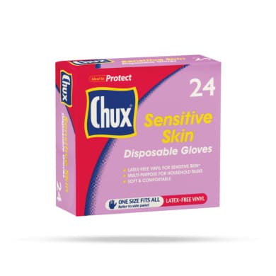 Chux Sensitive Skin Disposable Gloves (24 Pack) - Latex-Free Vinyl, Food-Safe