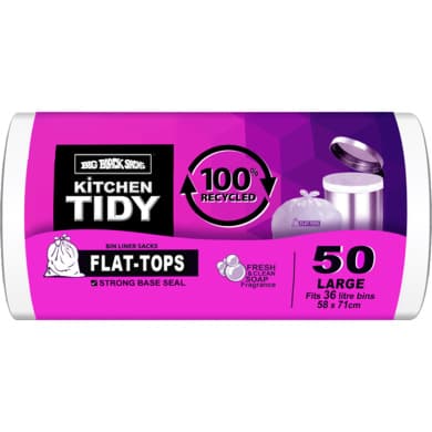 Big Black Sacks Kitchen Tidy Flat-Top Bin Liners Large 50 Pack (58 x 71cm, Fits 36L Bins)