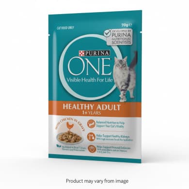 Purina ONE Healthy Adult (1+ Years) Wet Cat Food Pouch - Chicken in Gravy, 70g