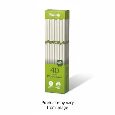 BioPak 40-Pack White Paper Drinking Straws (FSC® Certified & Carbon Neutral)