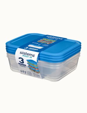 Sistema Nest It Meal Prep Containers 1.5L (3-Pack) with Blue Lids