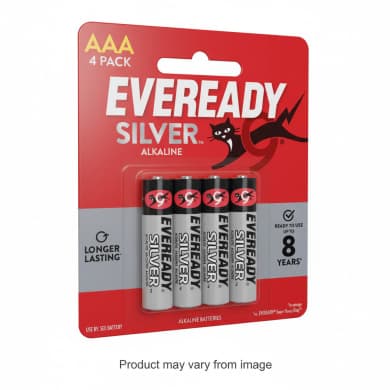 Eveready Silver AAA Alkaline Batteries – 4 Pack (Up to 8 Years Ready-to-Use)