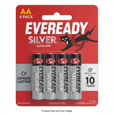 Eveready Silver AA Alkaline Batteries 4 Pack (1.5V) – Long-Lasting, Ready to Use Up to 10 Years