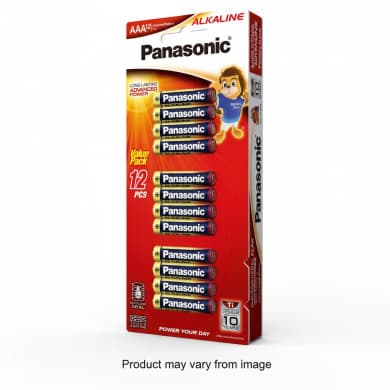 Panasonic AAA Alkaline Batteries 12 Pack (1.5V) Non-Rechargeable – Anti-Leak, Long-Lasting Power