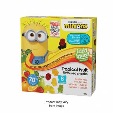 Iddy Biddy Minions Tropical Fruit Flavoured Snacks (8 x 20g)
