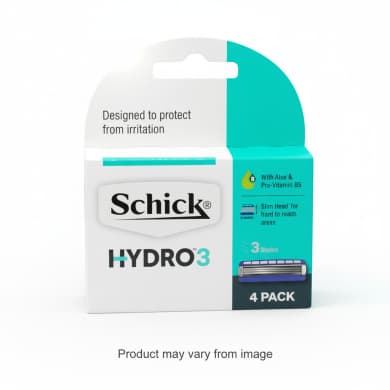 Schick Hydro 3 Replacement Razor Cartridges 4 Pack (Aloe & Pro‑Vitamin B5, 3 Ultra Glide Blades)