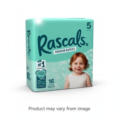 Rascals Premium Nappies Unisex Size 5 (Walker) 13-18kg — 16 Pack