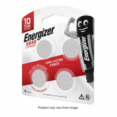 Energizer CR2032 3V Lithium Coin Batteries (4 Pack) — 10-Year Shelf Life, Child-Resistant