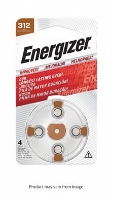 Energizer Hearing Aid Batteries Size 312 (AZ312) Zinc Air 1.45V – Brown Tab, 4 Pack