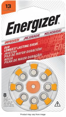 Energizer AZ13 (Size 13) Zinc Air Hearing Aid Batteries – 8 Pack (Orange Dial)