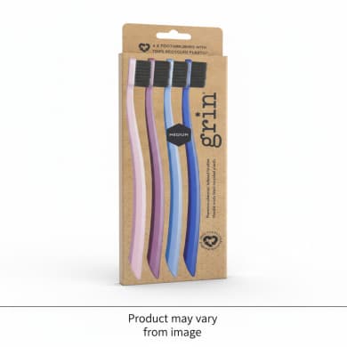 Grin Adults Recycled Medium Toothbrushes – 4 Pack