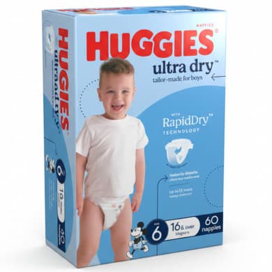 Huggies Ultra Dry Nappies for Boys Size 6 (16kg+) 60 Pack