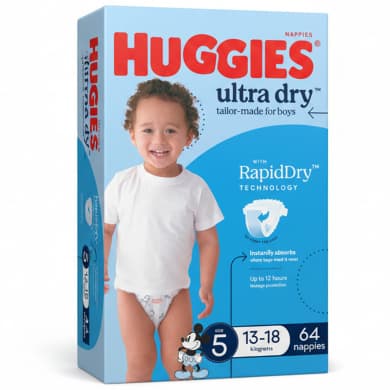 Huggies Ultra Dry Nappies for Boys Size 5 (13–18 kg) - 64 Pack