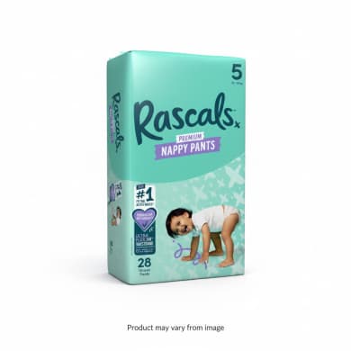 Rascals Premium Nappy Pants Unisex Size 5 (13–18kg) Walker Fit 28 Pack