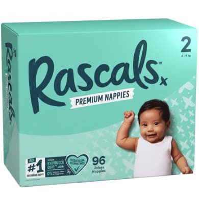 Rascals Premium Nappies Unisex Size 2 (4–8 kg) 96 Pack