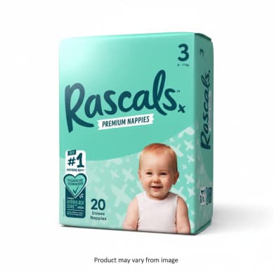 Rascals Premium Nappies Unisex Size 3 (6–11kg) – 20 Pack