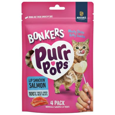 BONKERS PurrPops Lip Smackin' Salmon Freeze-Dried Lollipop Cat Treats (4-Pack)