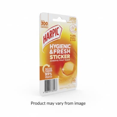Harpic Hygienic & Fresh Citrus Sticker Adhesive Toilet Block, 2 Pack (Up to 300 Flushes)