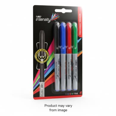 BIC Intensity Fine Permanent Markers 4-Pack, Assorted Colours (Black, Blue, Red & Green)