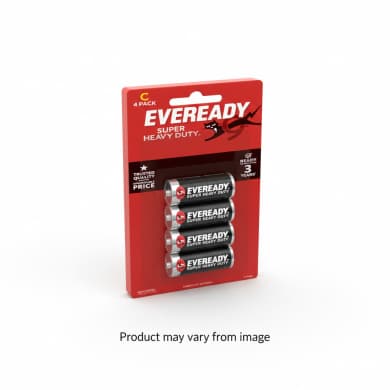 Eveready Super Heavy Duty C Batteries 4-Pack (Non-Rechargeable, Leak-Resistant)