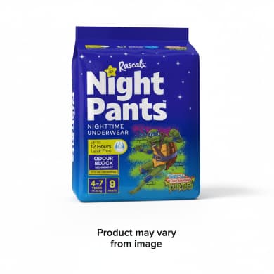 Rascals TMNT Night Pants Nighttime Underwear Pull-Ups | 4-7 Years (17-32 kg) | 9 Pack