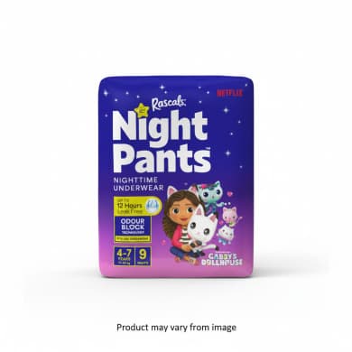 Rascals Night Pants Gabby’s Dollhouse Nighttime Underwear Size 8 (4-7 Years) - 9 Pack