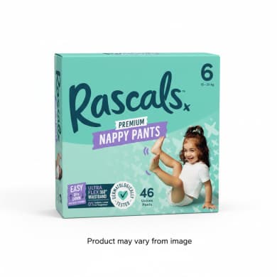 Rascals Premium Nappy Pants Unisex Size 6 (15–20kg) – 46 Pack