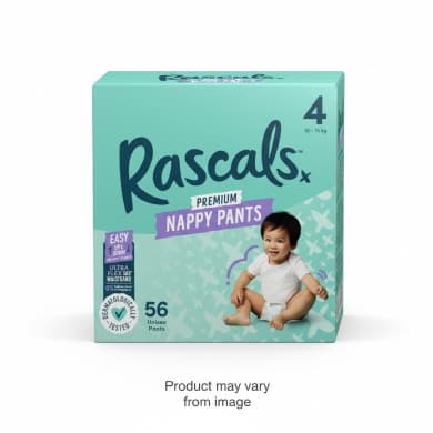 Rascals Premium Nappy Pants Size 4 (10–15 kg) – Unisex 56 Count