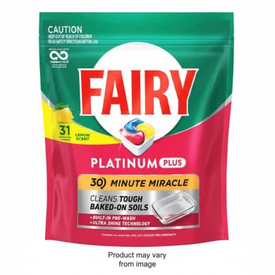 Fairy Platinum Plus 30 Minute Miracle Dishwasher Capsules - Lemon Scent, 31 Pack