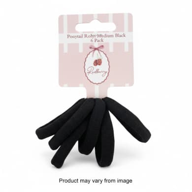 Redberry Ponytail Rolys Medium Black Soft Fabric Hair Ties – 6 Pack