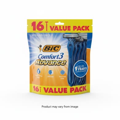 BIC Comfort3 Advance 16-Value Pack Disposable Razors (Resealable)