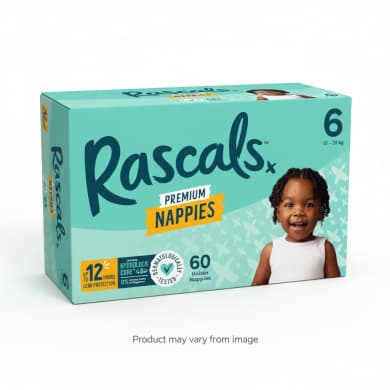 Rascals Premium Nappies Size 6 (15–20kg) Unisex 60 Pack