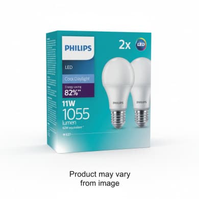 Philips LED Cool Daylight 11W E27 Screw Bulb 2-Pack (1055 Lumens, 6500K)